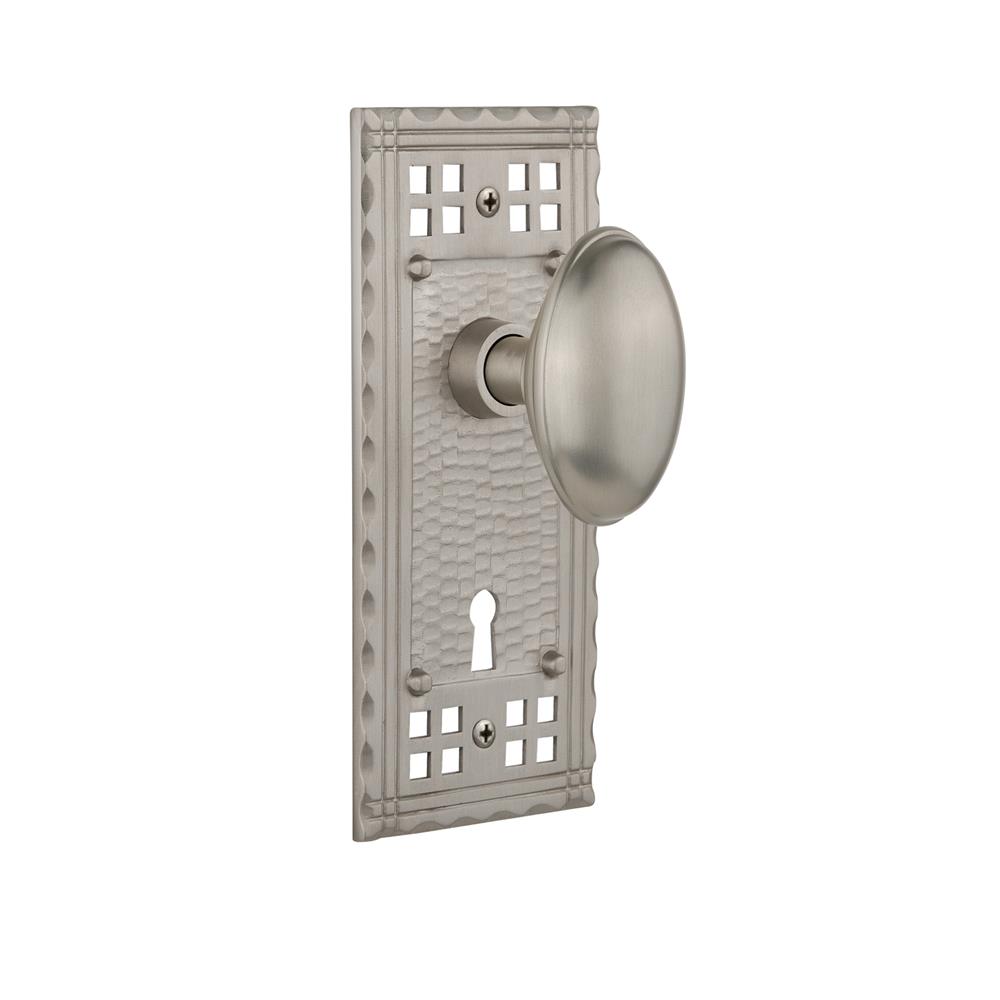 Nostalgic Warehouse CRAHOM Privacy Knob Craftsman Plate with Homestead Knob and Keyhole in Satin Nickel